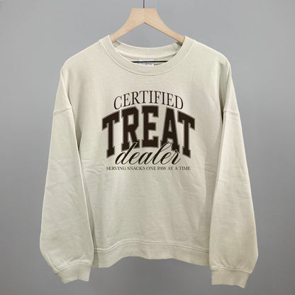 Certified Treat Dealer graphic oversized boxy crew in Bone