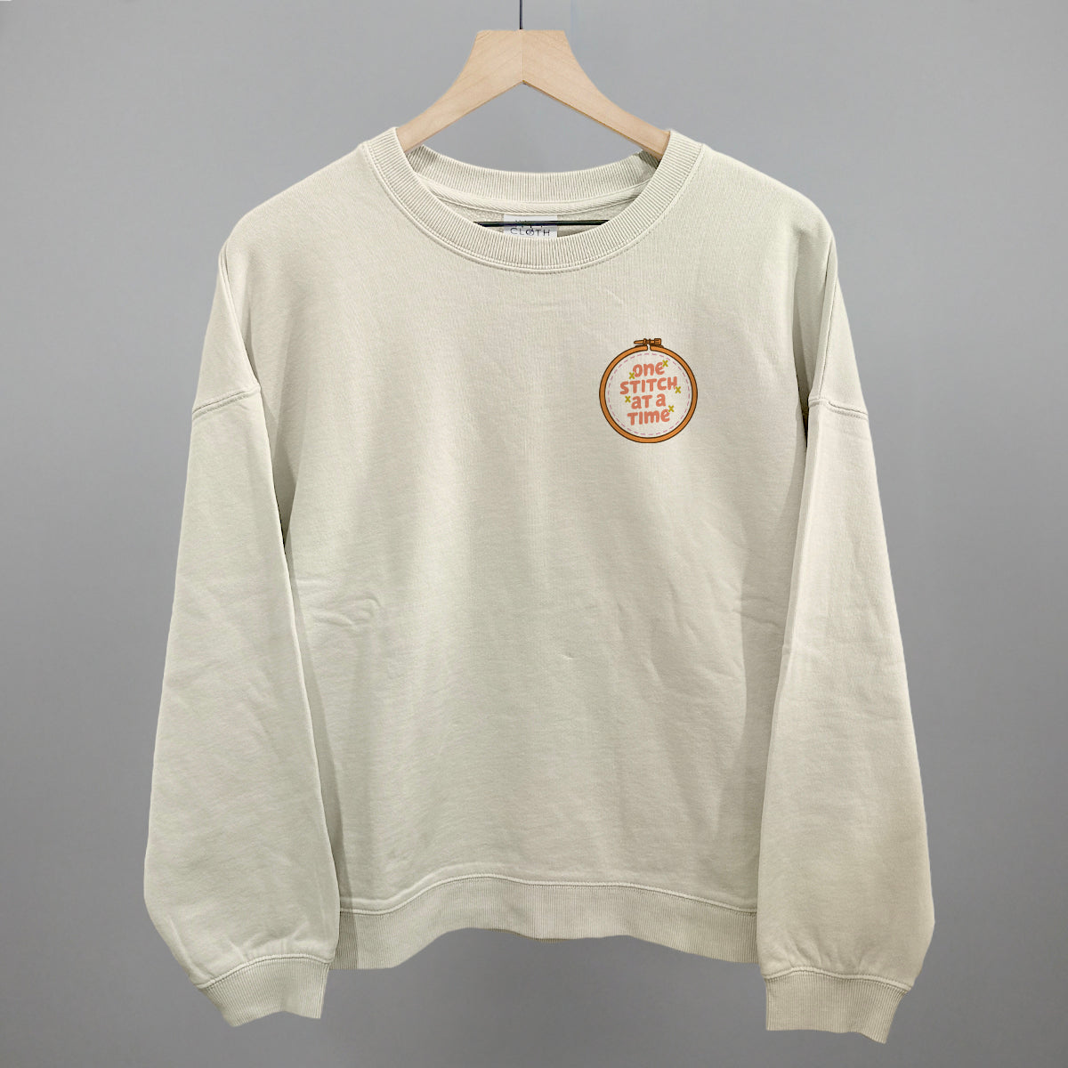 One Stitch At A Time Sewing graphic oversized boxy crew in Bone