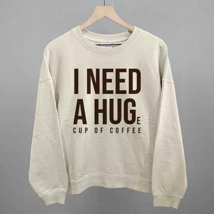 I Need A Hug (Coffee) graphic oversized boxy crew in Bone
