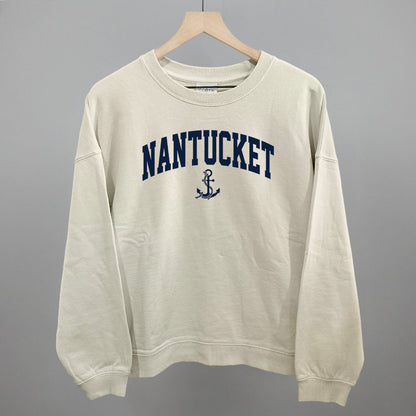 Nantucket Arch And Anchor Funny Oversized Boxy Crewneck Sweatshirt in Bone – Ivy + Cloth