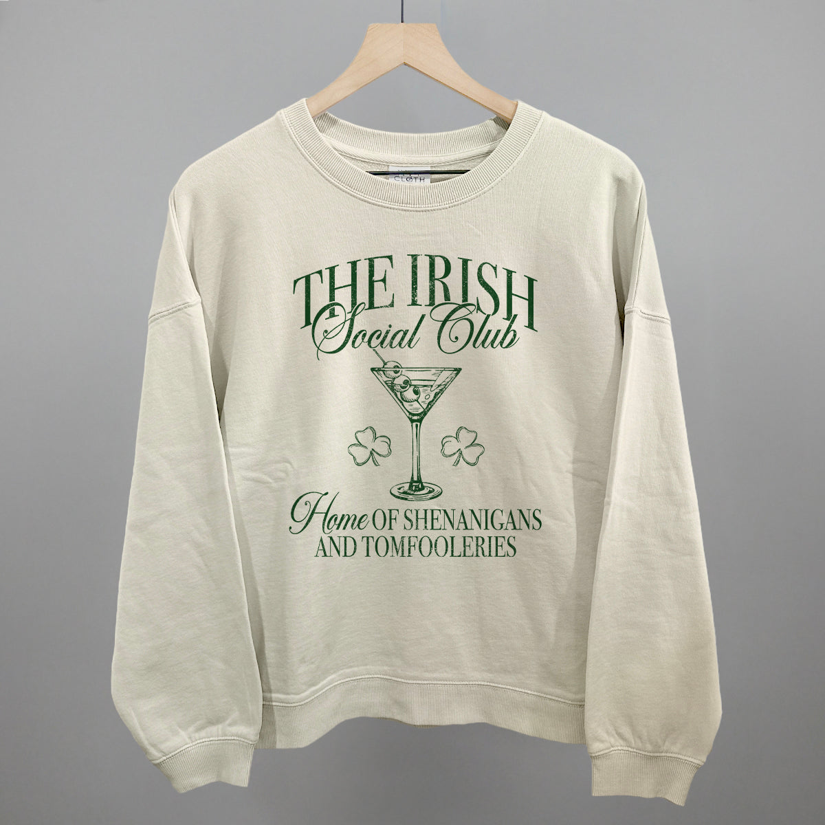 The Irish Social Club St. Patrick's Day graphic oversized boxy crew in Bone