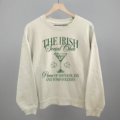 The Irish Social Club St. Patrick's Day graphic oversized boxy crew in Bone