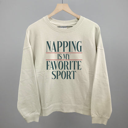 Napping Is My Favorite Sport graphic oversized boxy crew in Bone