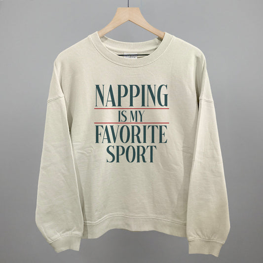 Napping Is My Favorite Sport graphic oversized boxy crew in Bone