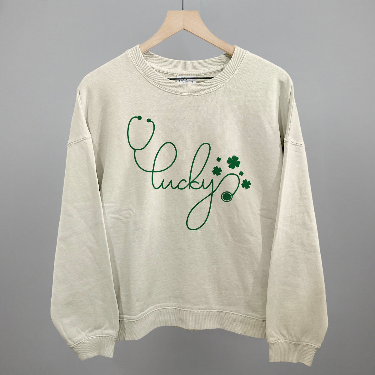 Lucky Script (Stethoscope) Funny Oversized Boxy Crewneck Sweatshirt in Bone – Ivy + Cloth