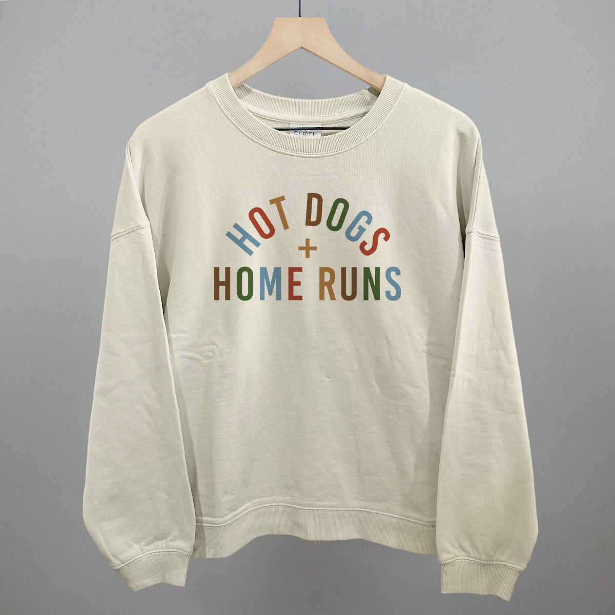 Hot Dogs and Home Runs Baseball graphic oversized boxy crew in Bone