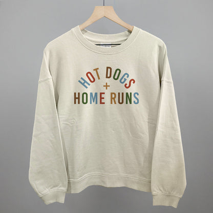 Hot Dogs and Home Runs Baseball graphic oversized boxy crew in Bone