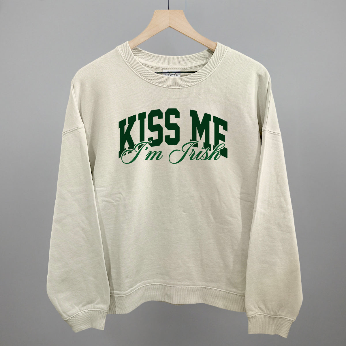 Kiss Me I'm Irish (Arch + Script) Funny Oversized Boxy Crewneck Sweatshirt in Bone – Ivy + Cloth