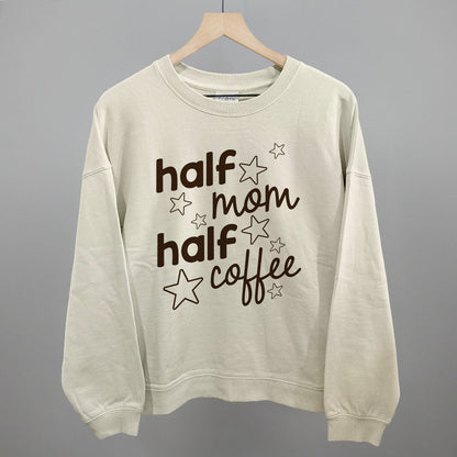 Half Mom Half Coffee Stars Funny Oversized Boxy Crewneck Sweatshirt in Bone – Ivy + Cloth