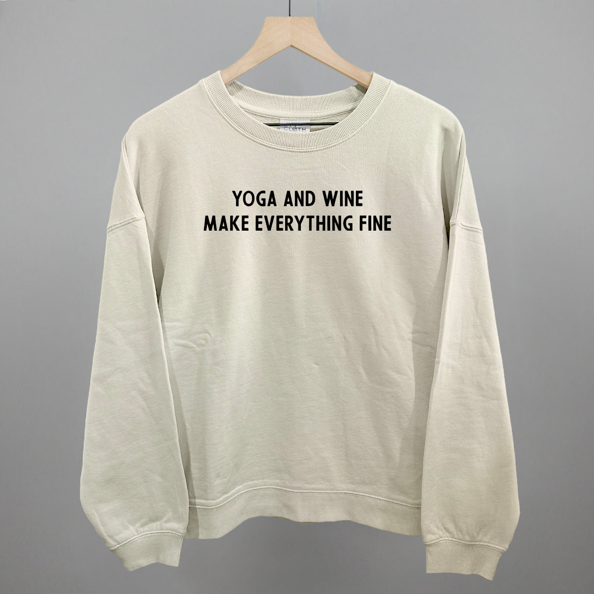 Yoga and Wine Make Everything Fine graphic oversized boxy crew in Bone