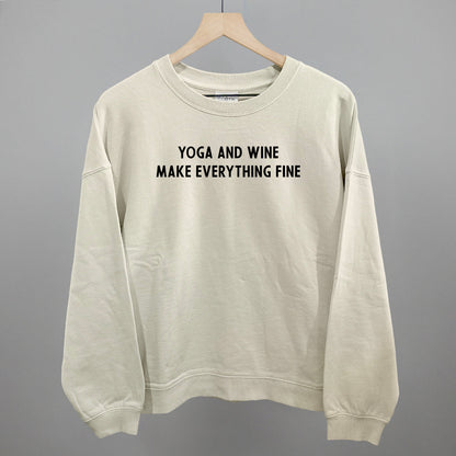 Yoga and Wine Make Everything Fine graphic oversized boxy crew in Bone