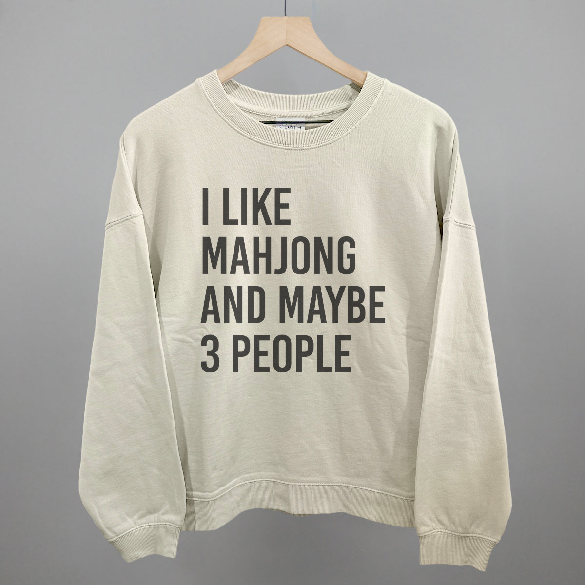 I Like Mahjong and Maybe 3 People graphic oversized boxy crew in Bone