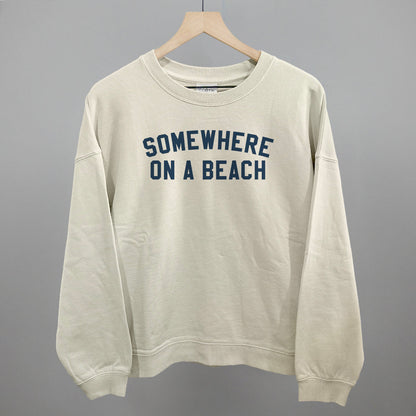 Somewhere On A Beach graphic oversized boxy crew in Bone