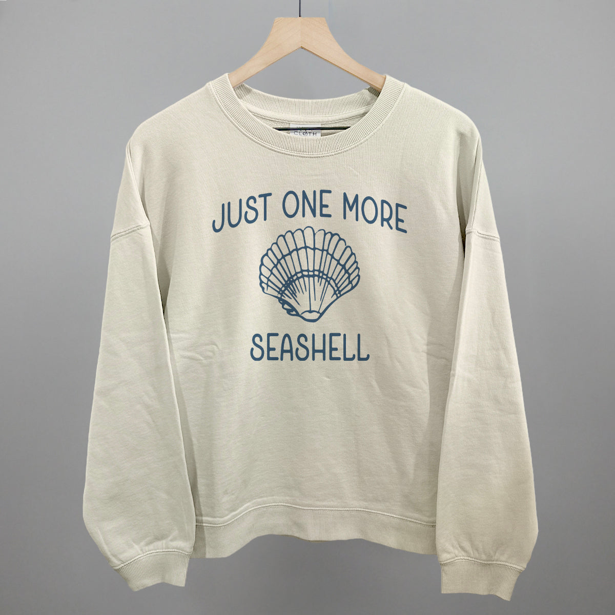Just One More Seashell Beach graphic oversized boxy crew in Bone