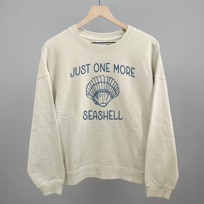 Just One More Seashell Beach graphic oversized boxy crew in Bone