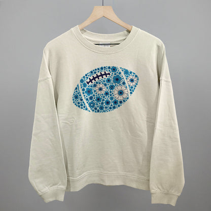 Floral Football Blue Funny Oversized Boxy Crewneck Sweatshirt in Bone – Ivy + Cloth