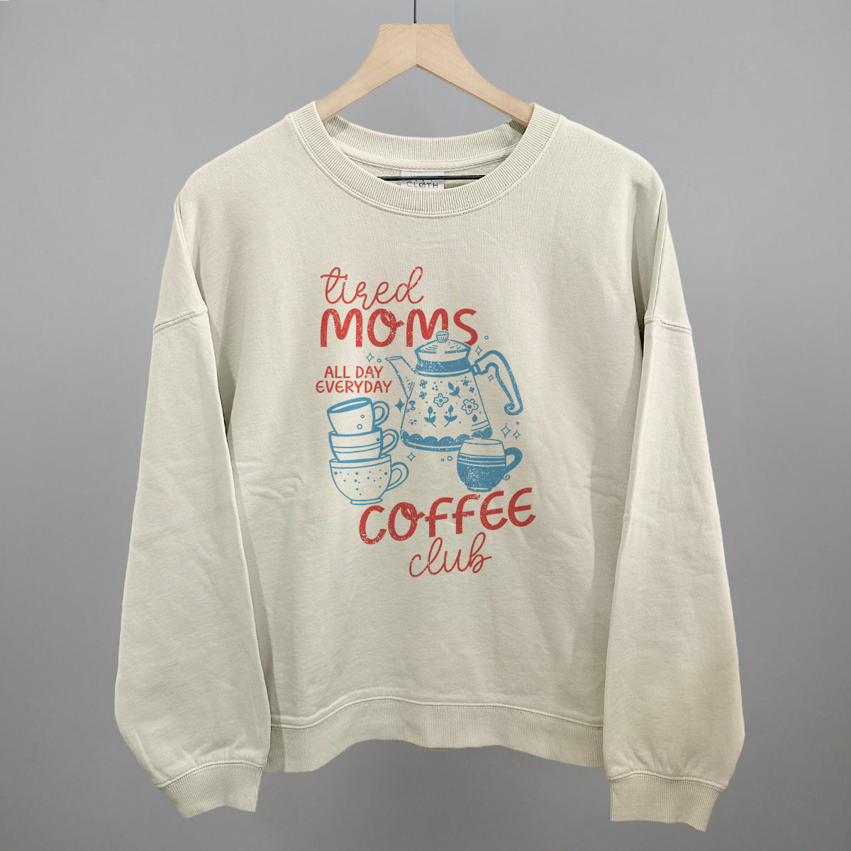 Tired Moms Coffee Club Doodle Funny Oversized Boxy Crewneck Sweatshirt in Bone – Ivy + Cloth