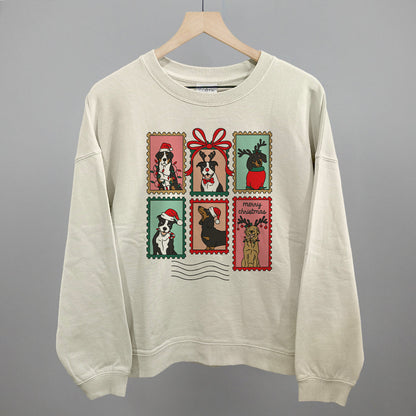 Dog Christmas Stamps Doodle Funny Oversized Boxy Crewneck Sweatshirt in Bone – Ivy + Cloth