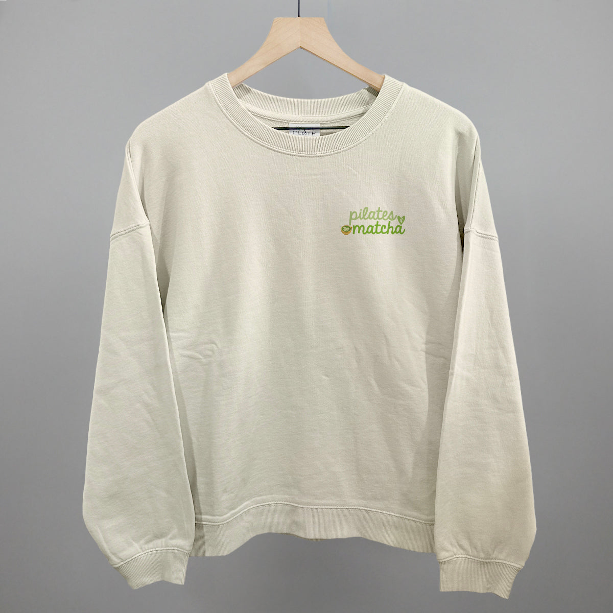 Pilates and Matcha Minimalist graphic oversized boxy crew in Bone