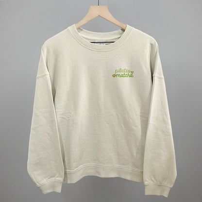 Pilates and Matcha Minimalist graphic oversized boxy crew in Bone