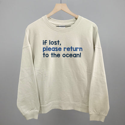 If Lost, Please Return To The Ocean Beach graphic oversized boxy crew in Bone