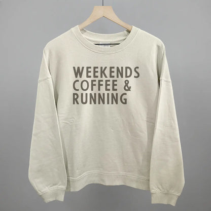 Weekends Coffee & Running Funny Oversized Boxy Crewneck Sweatshirt in Bone – Ivy + Cloth