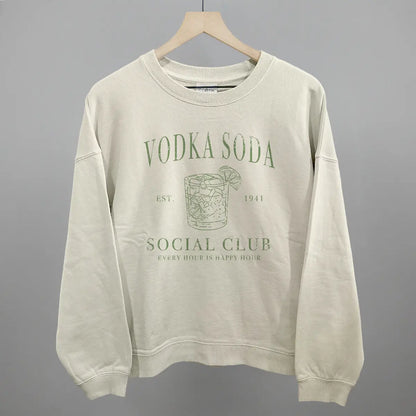 Vodka Soda Social Club Funny Oversized Boxy Crewneck Sweatshirt in Bone – Ivy + Cloth