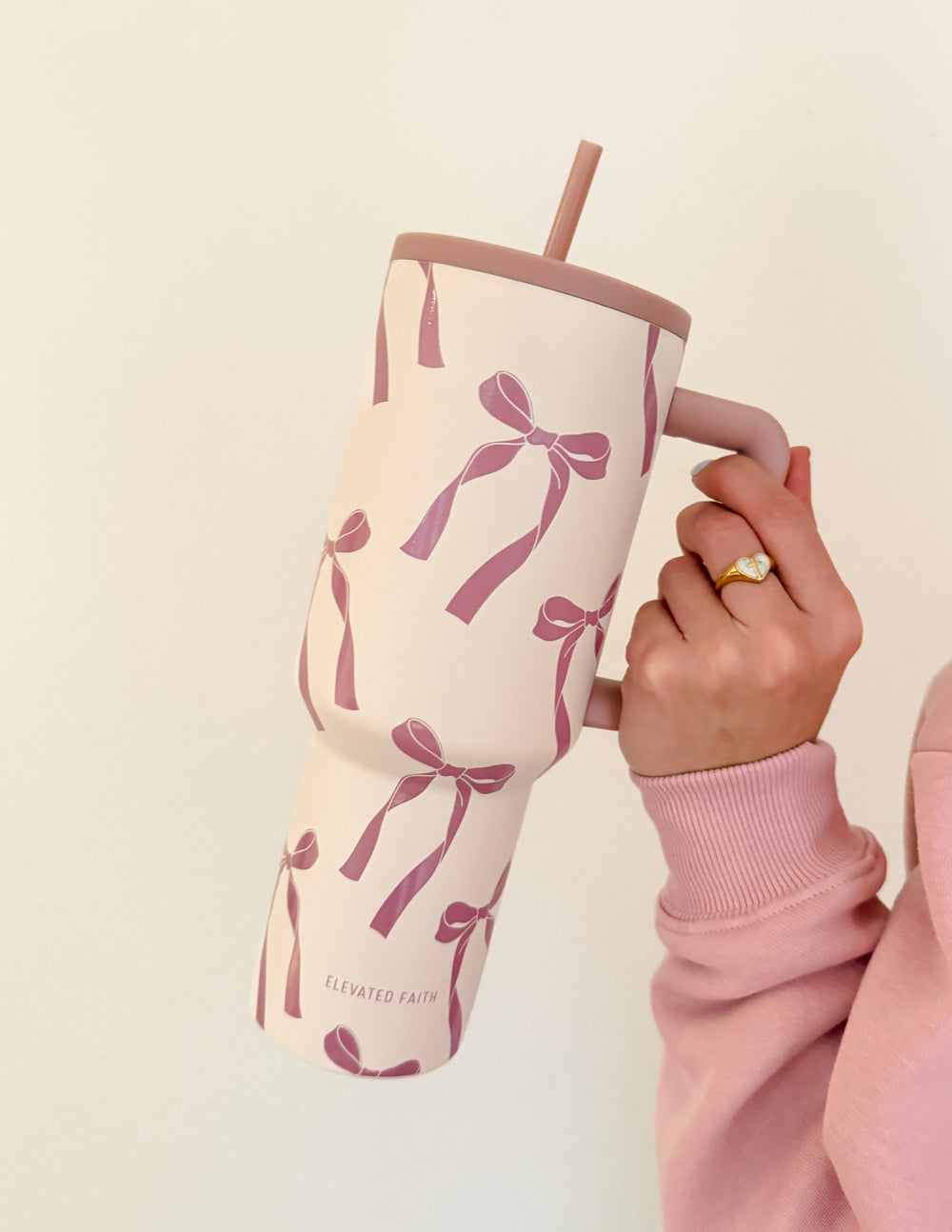 Elevated Faith Tumbler with Pink Bow Design, Perfect Christian Gifts for Everyday Use