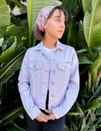 Elevated Faith Christian Jacket in Light Purple with Classic Denim Styling for Everyday Wear