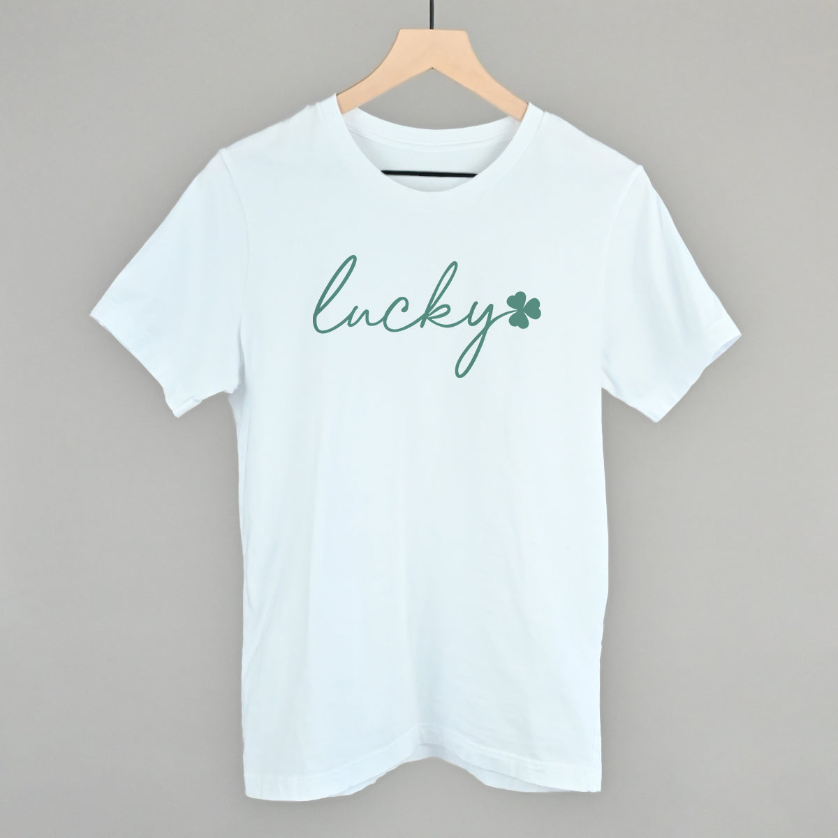 Lucky (Green Script) Funny T-Shirt in White – Ivy + Cloth