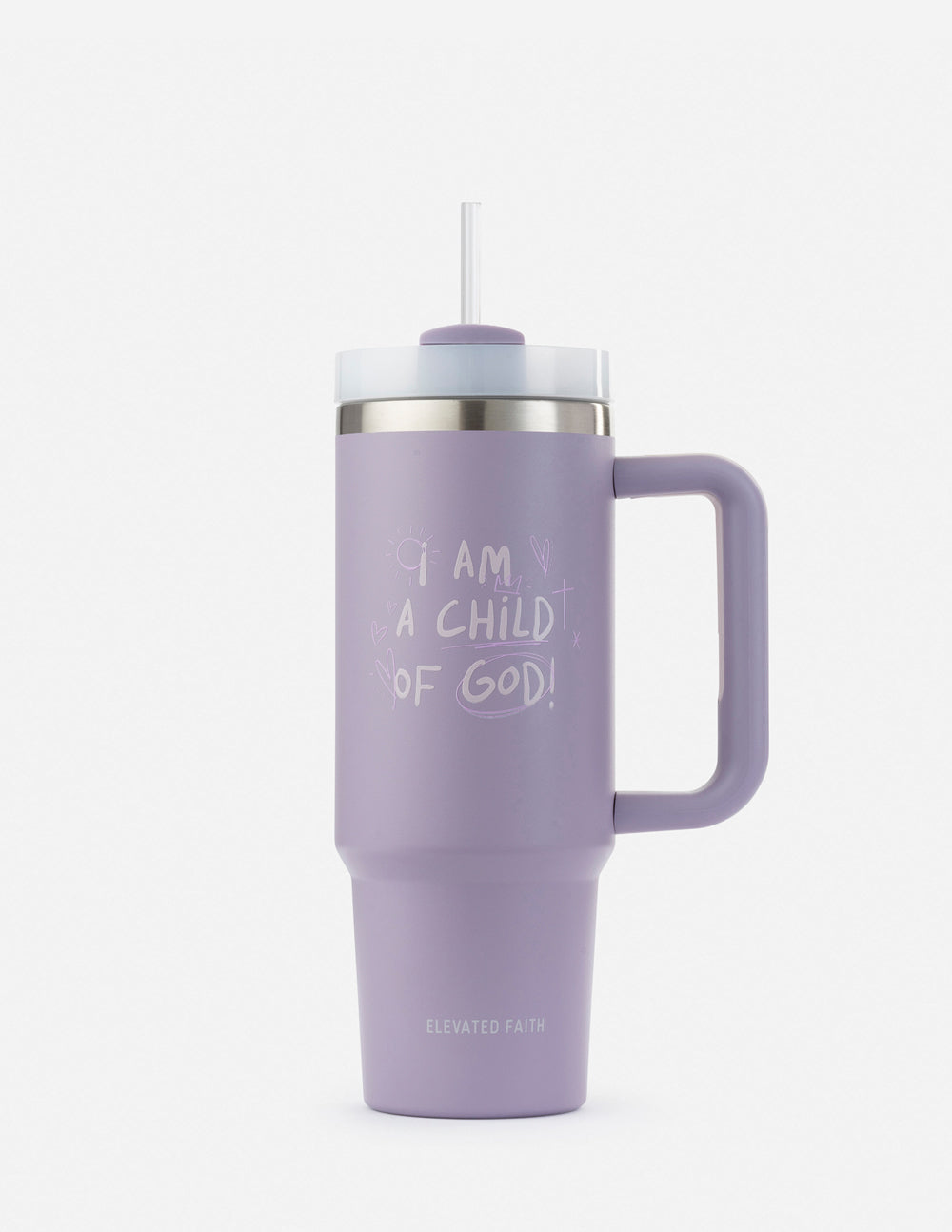 Elevated Faith Purple Tumbler with 'I Am a Child of God' Design, Perfect for Christian Gifts