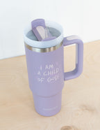 Elevated Faith Purple Tumbler with 'I Am a Child of God' Design, ideal for Christian gifts