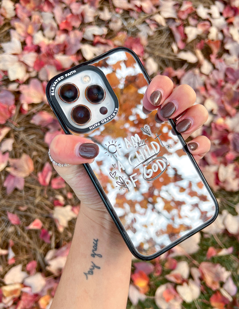 Elevated Faith Christian iPhone Case with the phrase I AM A CHILD OF GOD and a stylish design