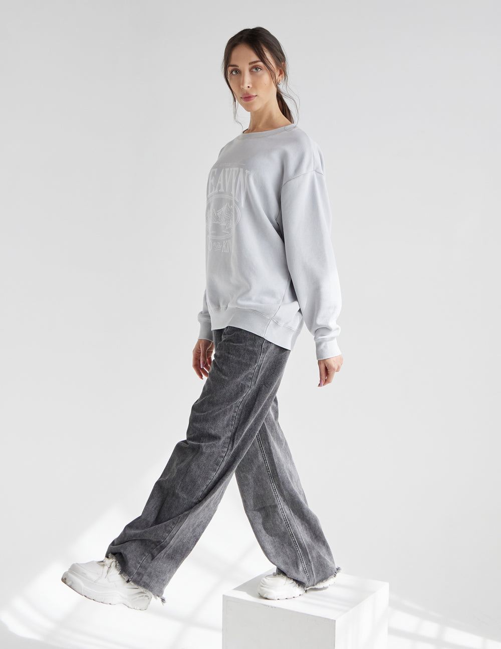 Elevated Faith Christian Crewneck Sweatshirt in light gray with a relaxed fit for comfortable style