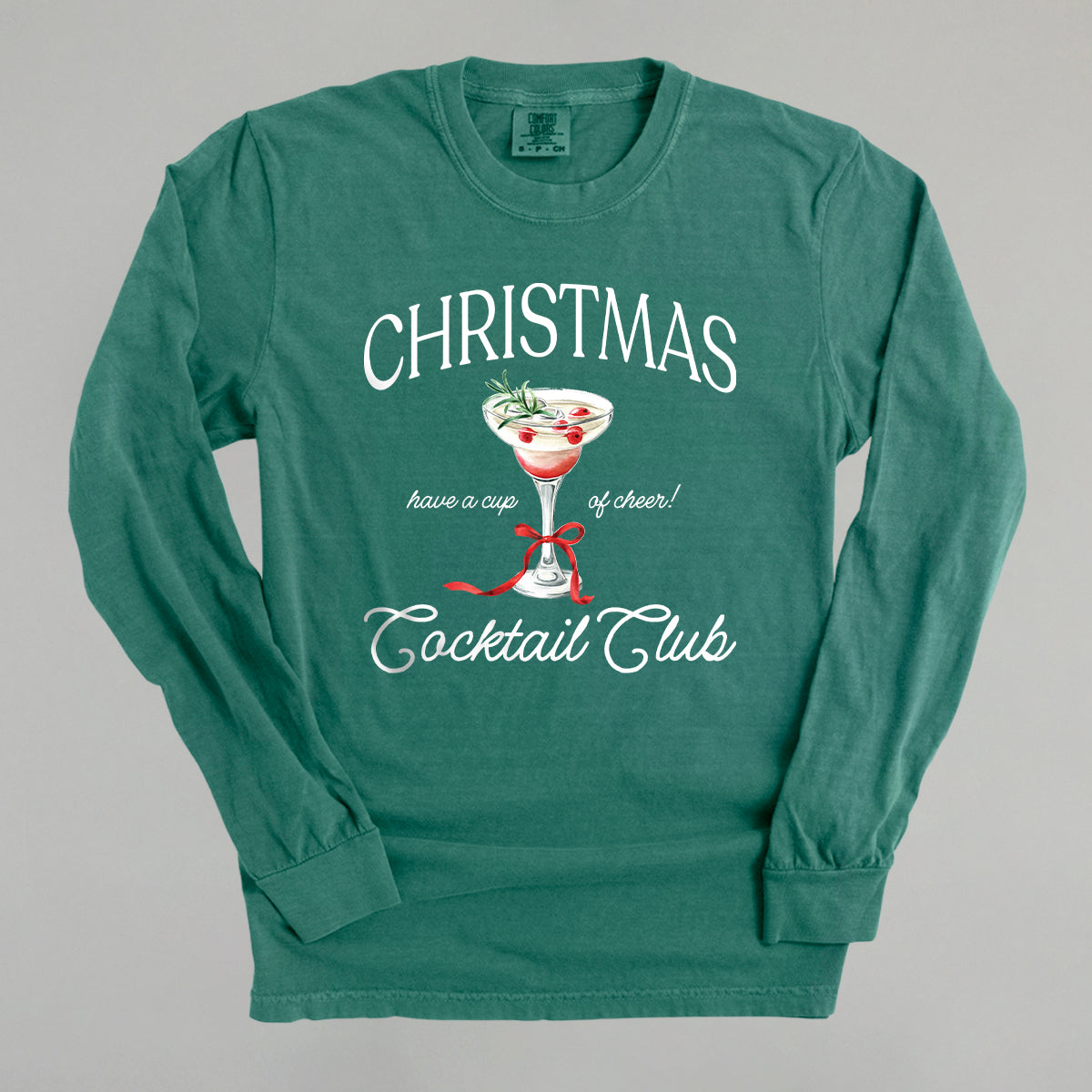 Christmas Cocktail Club Funny Comfort Colors Long Sleeve T-Shirt in Light Green – Ivy + Cloth