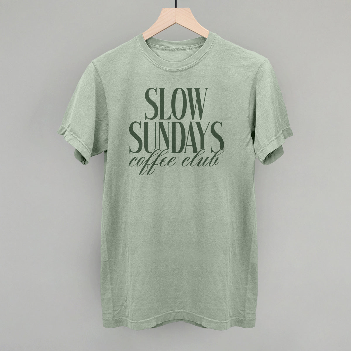 Slow Sundays Coffee Club graphic Comfort Colors tee in Bay