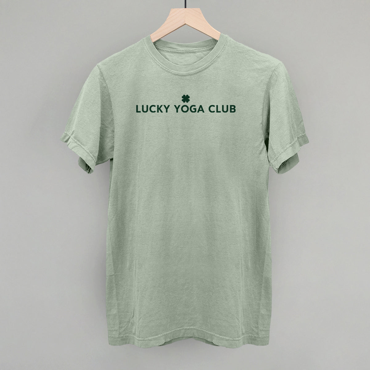 Lucky Yoga Club St. Patrick's Day graphic Comfort Colors tee in Bay