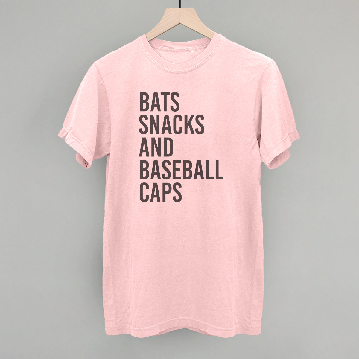 Bats, Snacks, And Baseball Caps Funny Comfort Colors T-Shirt in Blossom – Ivy + Cloth