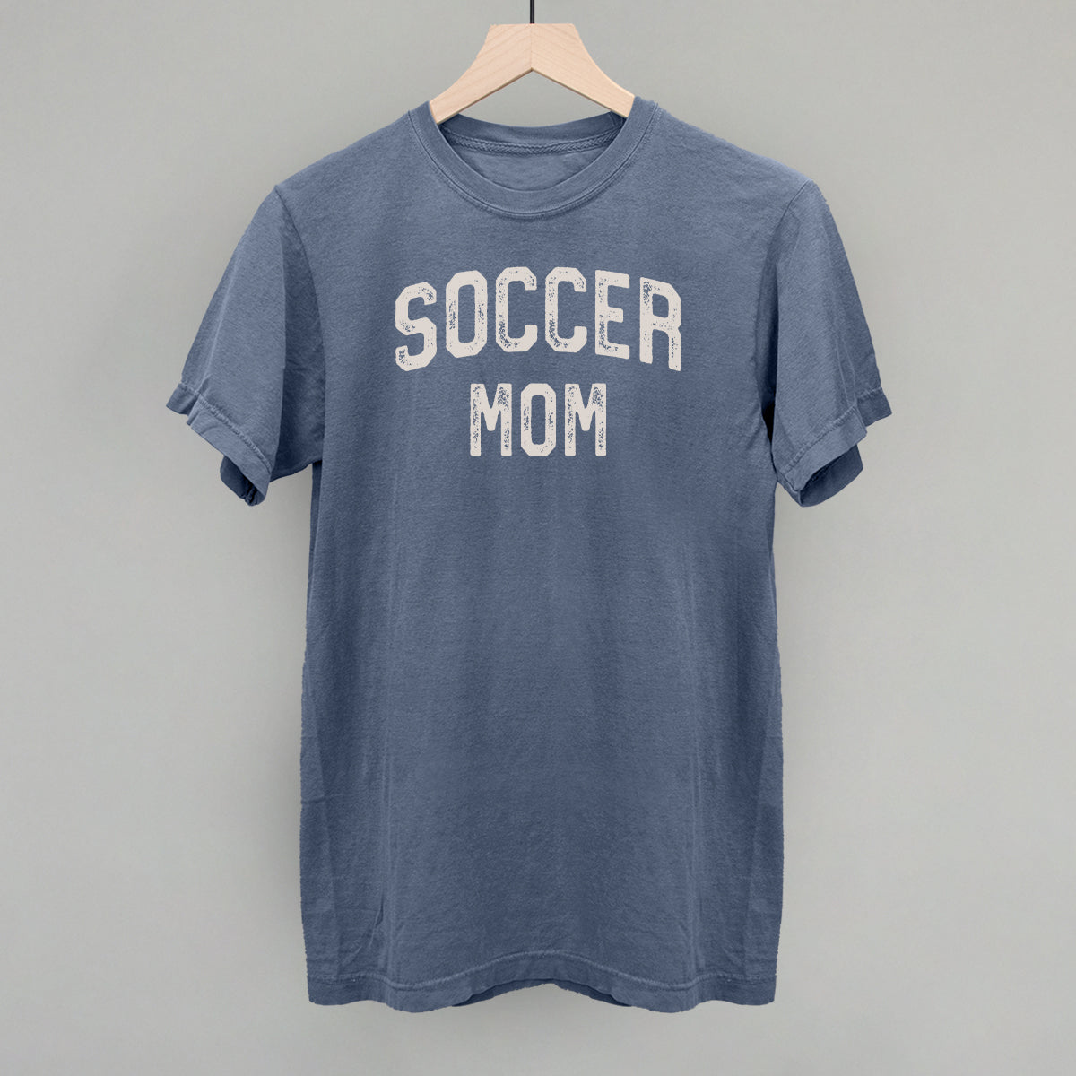 Soccer Mom Collegiate Distressed Funny Comfort Colors T-Shirt in Blue Jean – Ivy + Cloth