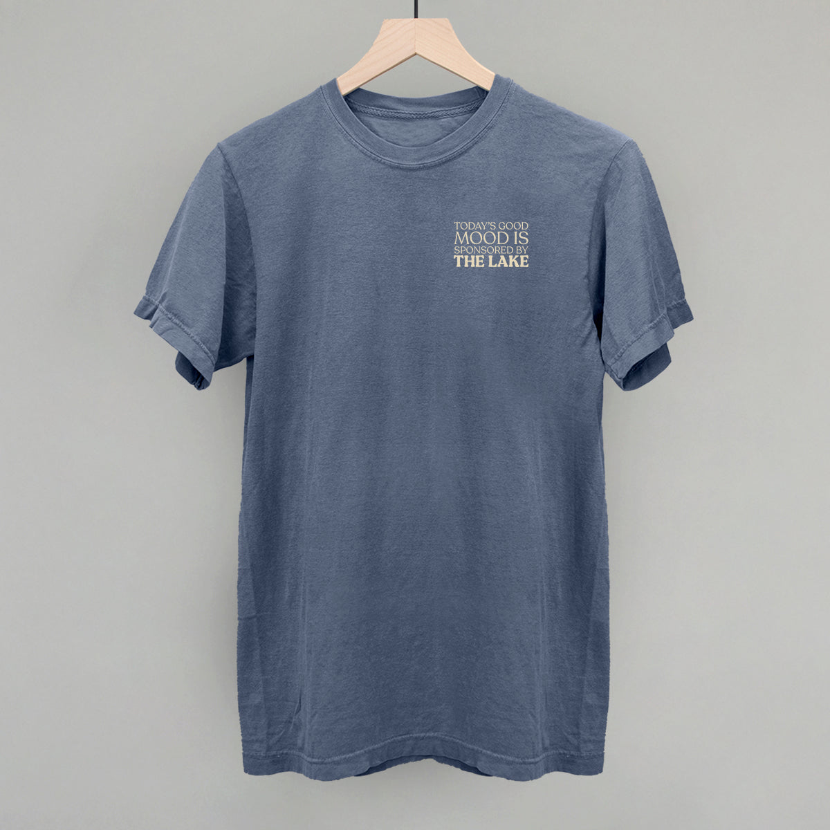 Good Mood Sponsored By The Lake graphic Comfort Colors tee in Blue Jean