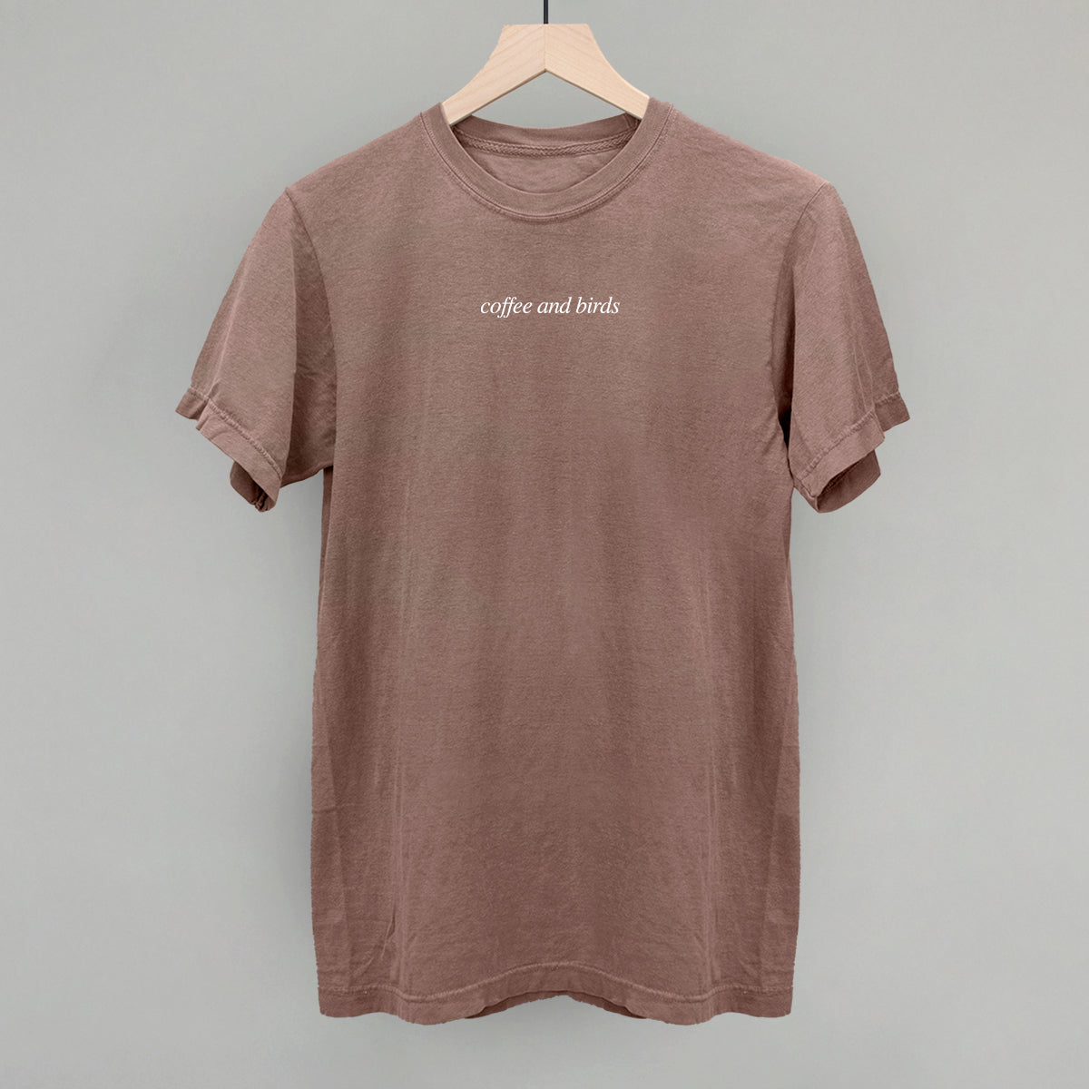 Coffee and Birds Birdwatching graphic Comfort Colors tee in Espresso
