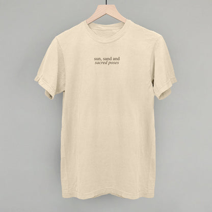 Sun, Sand and Sacred Poses Beach Yoga graphic Comfort Colors tee in Ivory