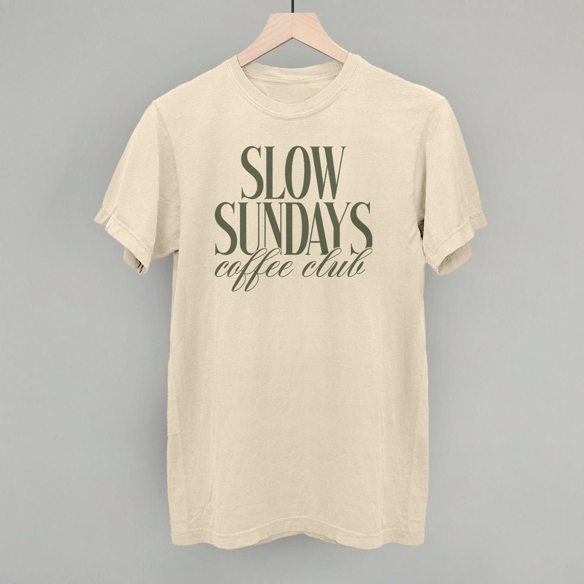 Slow Sundays Coffee Club graphic Comfort Colors tee in Ivory