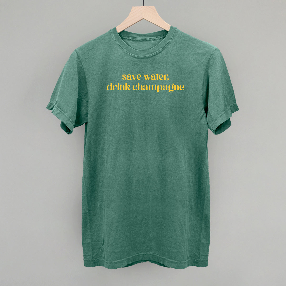 Save Water Drink Champagne Funny Comfort Colors T-Shirt in Light Green – Ivy + Cloth