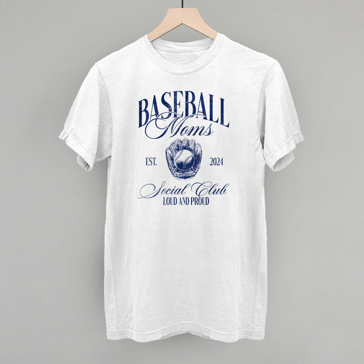 Baseball Moms Social Club graphic Comfort Colors tee in White