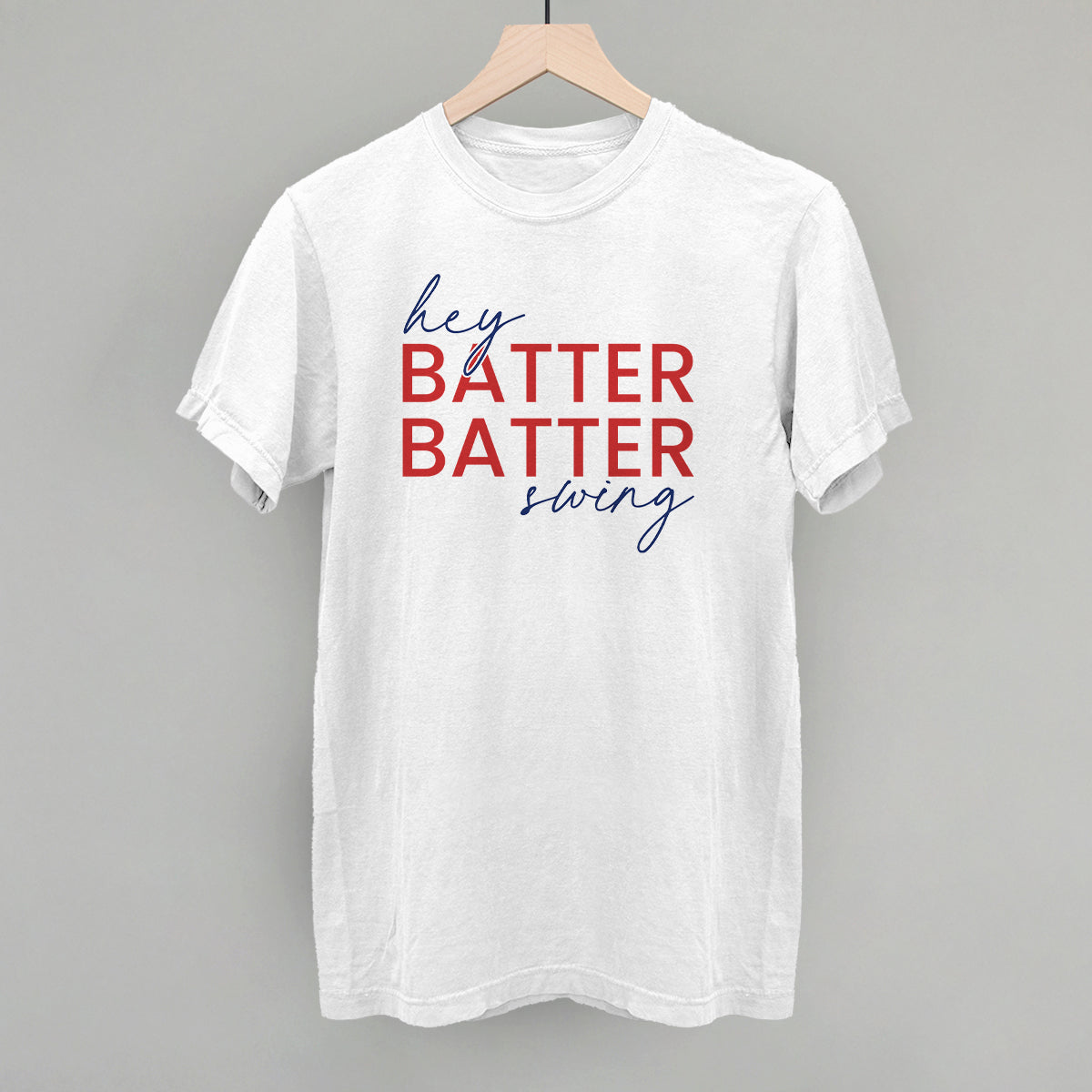 Hey Batter Batter Swing (Red + Navy) Funny Comfort Colors T-Shirt in White – Ivy + Cloth