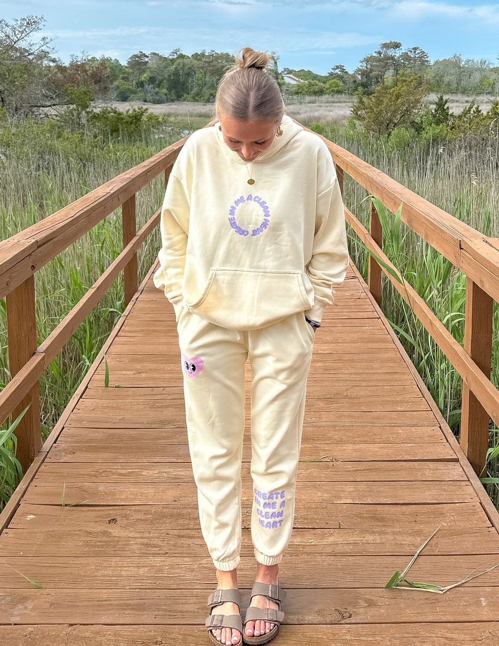 Elevated Faith Cream Sweatpants with Inspirational Quotes for Comfortable Christian Apparel
