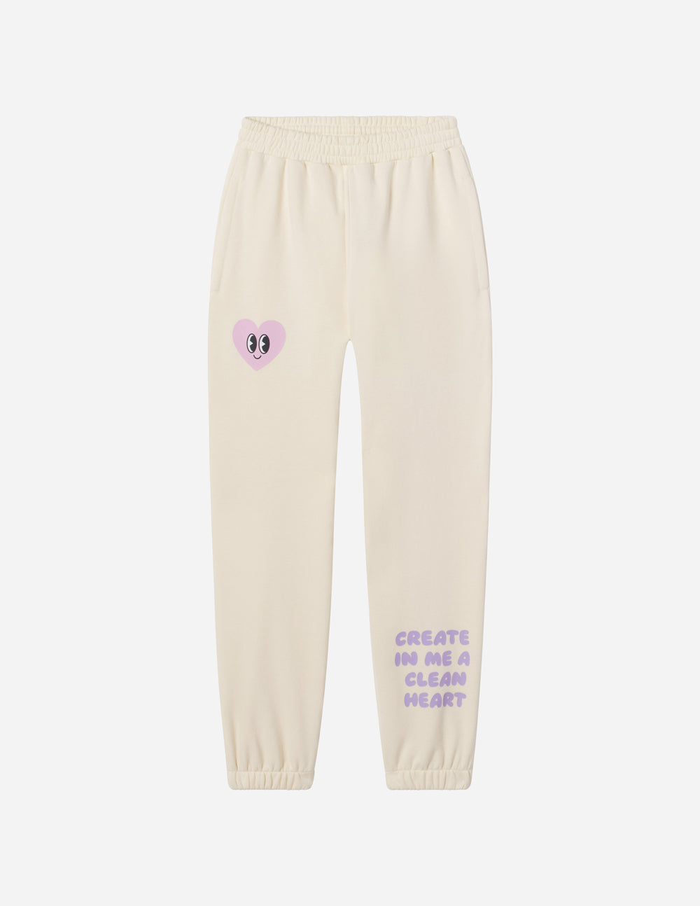 Elevated Faith Cream Sweatpants with Heart Graphic and 'Create in Me a Clean Heart' Quote for Christian Apparel