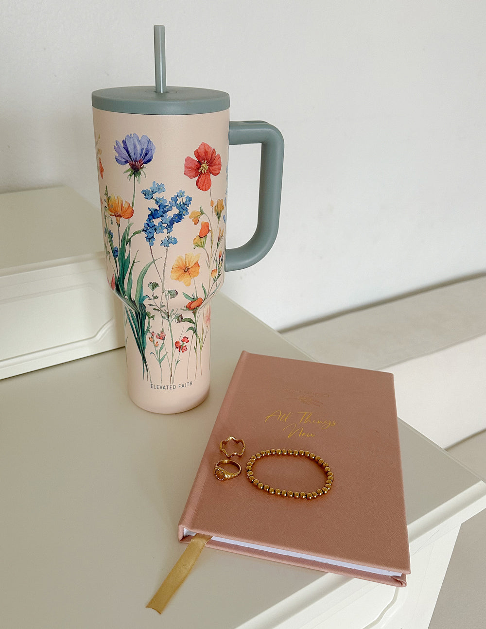 Elevated Faith Floral Tumbler with Straw, Perfect for Christian Gifts and Daily Hydration