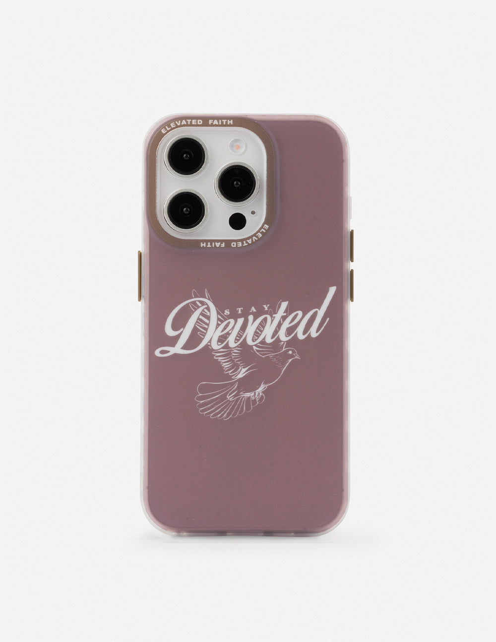 Elevated Faith Christian iPhone Case featuring a dove design and the word Devoted